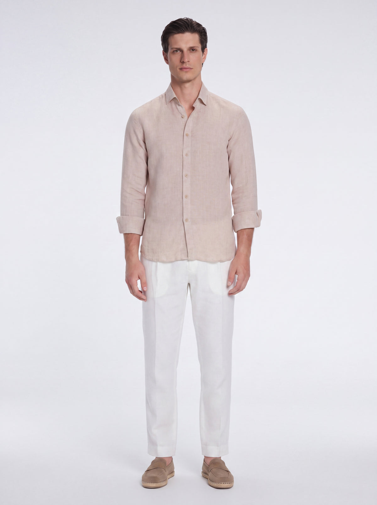 Harry Nude Linen Shirt with Spread Collar