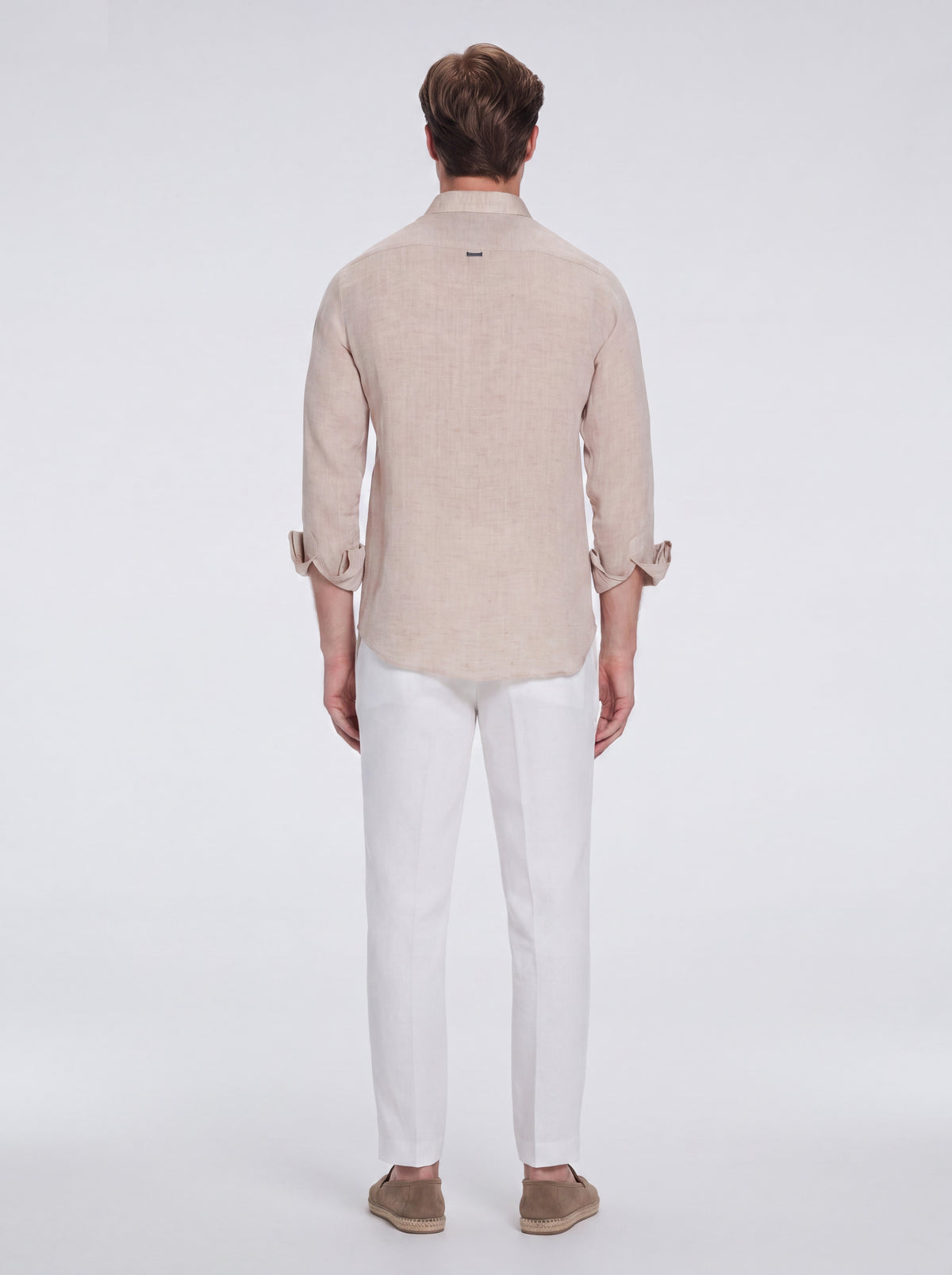 Harry Nude Linen Shirt with Spread Collar