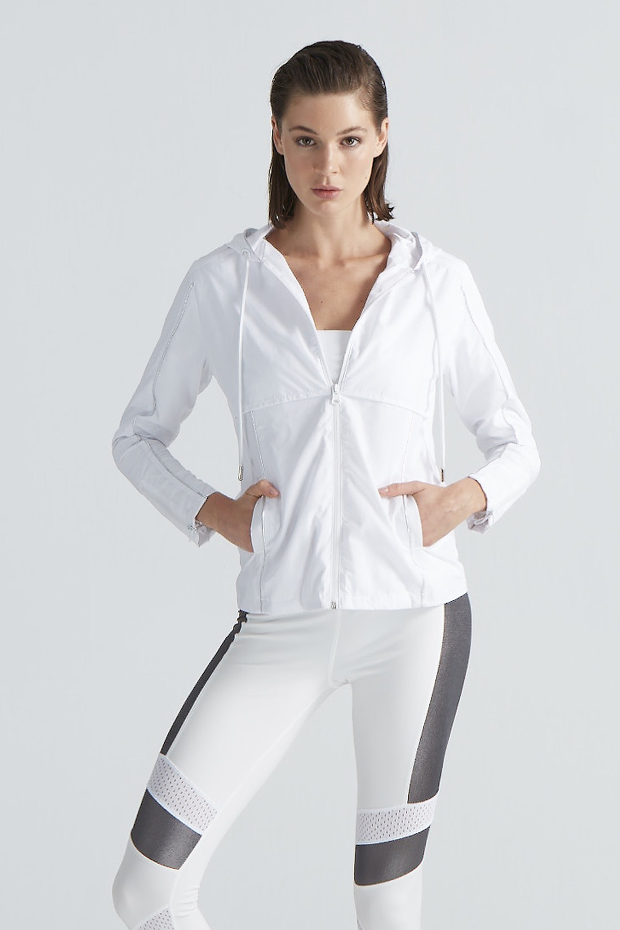 Morgan White/Silver Jacket | Moeva | Activewear | Each week unveils new pieces—luxury swimwear, fluid resort silhouettes, and elevated summer-to-evening essentials designed to carry you from coastal escapes to city nights.