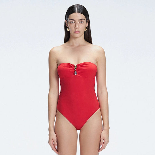 Zephyrine Red Bandeau Swimsuit | Moeva | Swimsuit | Each week unveils new pieces—luxury swimwear, fluid resort silhouettes, and elevated summer-to-evening essentials designed to carry you from coastal escapes to city nights.