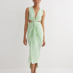 Adelice Mint Green V-Neck Maxi Dress with Front Slit | Moeva | Dress | Each week unveils new pieces—luxury swimwear, fluid resort silhouettes, and elevated summer-to-evening essentials designed to carry you from coastal escapes to city nights.