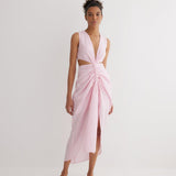Adelice Pink V-Neck Maxi Dress with Front Slit | Moeva | Dress | Each week unveils new pieces—luxury swimwear, fluid resort silhouettes, and elevated summer-to-evening essentials designed to carry you from coastal escapes to city nights.