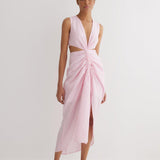 Adelice Pink V-Neck Maxi Dress with Front Slit | Moeva | Dress | Each week unveils new pieces—luxury swimwear, fluid resort silhouettes, and elevated summer-to-evening essentials designed to carry you from coastal escapes to city nights.