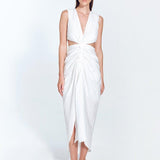 Adelice White V-Neck Maxi Dress with Front Slit | Moeva | RTW Dresses | Each week unveils new pieces—luxury swimwear, fluid resort silhouettes, and elevated summer-to-evening essentials designed to carry you from coastal escapes to city nights.