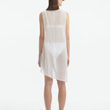 Adora White Sheer Sleeveless Asymmetric Dress with Gold Button Detail | Moeva | Dress | Each week unveils new pieces—luxury swimwear, fluid resort silhouettes, and elevated summer-to-evening essentials designed to carry you from coastal escapes to city nights.