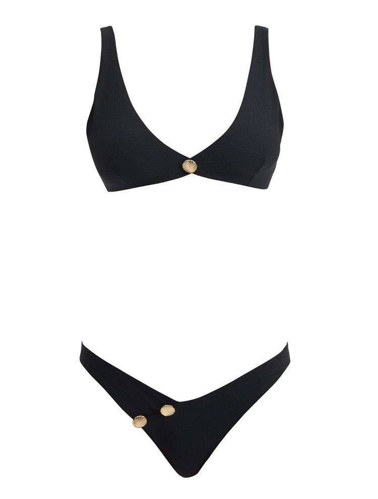 Merve Oflaz - Aeron Black V Neck Textured Mid Coverage Bikini Set | Moeva | Bikini Set | Each week unveils new pieces—luxury swimwear, fluid resort silhouettes, and elevated summer-to-evening essentials designed to carry you from coastal escapes to city nights.