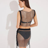 Alejandra Black Rhinestone Details Mesh Skirt | Moeva | Beachwear Skirts | Each week unveils new pieces—luxury swimwear, fluid resort silhouettes, and elevated summer-to-evening essentials designed to carry you from coastal escapes to city nights.