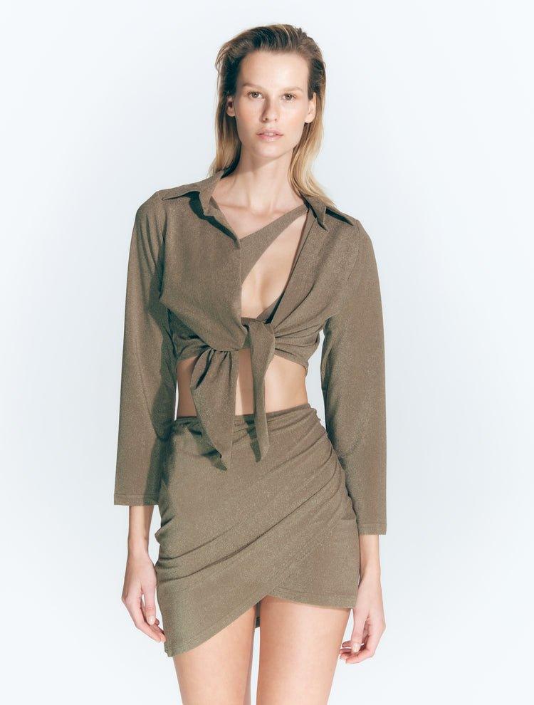Antonia Shiny Green High-Waist Wrap Mini Skirt | Moeva | Skirt | Each week unveils new pieces—luxury swimwear, fluid resort silhouettes, and elevated summer-to-evening essentials designed to carry you from coastal escapes to city nights.