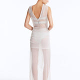 Aster Silver Mesh Tie Front Maxi Dress | Moeva | Beachwear Dresses | Each week unveils new pieces—luxury swimwear, fluid resort silhouettes, and elevated summer-to-evening essentials designed to carry you from coastal escapes to city nights.
