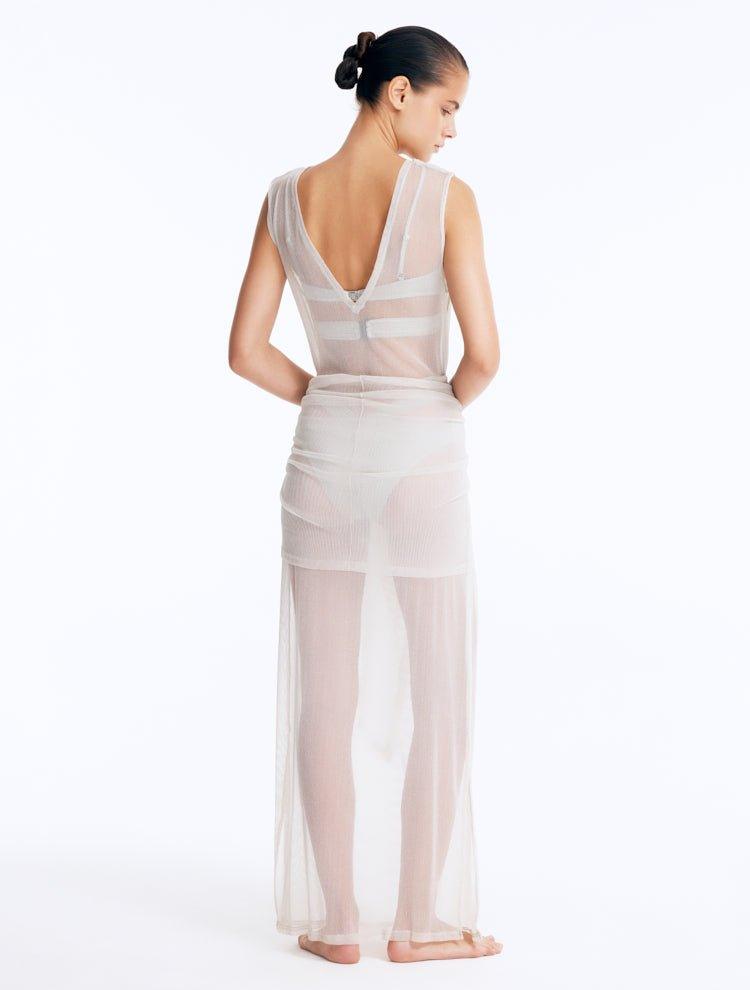 Aster Silver Mesh Tie Front Maxi Dress | Moeva | Beachwear Dresses | Each week unveils new pieces—luxury swimwear, fluid resort silhouettes, and elevated summer-to-evening essentials designed to carry you from coastal escapes to city nights.
