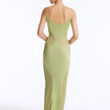 Azalea Green Knitted Maxi Dress with Side Mesh Panels | Moeva | RTW Dresses | Each week unveils new pieces—luxury swimwear, fluid resort silhouettes, and elevated summer-to-evening essentials designed to carry you from coastal escapes to city nights.