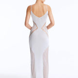 Azalea Silver Knitted Maxi Dress with Side Mesh Panels | Moeva | RTW Dresses | Each week unveils new pieces—luxury swimwear, fluid resort silhouettes, and elevated summer-to-evening essentials designed to carry you from coastal escapes to city nights.