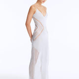 Azalea Silver Knitted Maxi Dress with Side Mesh Panels | Moeva | RTW Dresses | Each week unveils new pieces—luxury swimwear, fluid resort silhouettes, and elevated summer-to-evening essentials designed to carry you from coastal escapes to city nights.