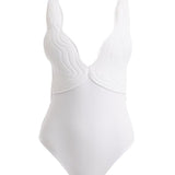 Natalie Lim Suarez - Breena White V Neck Swimsuit | Moeva | Swimsuit | Each week unveils new pieces—luxury swimwear, fluid resort silhouettes, and elevated summer-to-evening essentials designed to carry you from coastal escapes to city nights.