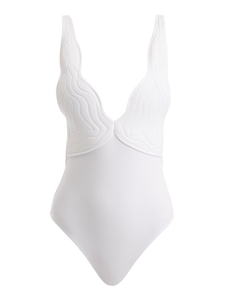 Natalie Lim Suarez - Breena White V Neck Swimsuit | Moeva | Swimsuit | Each week unveils new pieces—luxury swimwear, fluid resort silhouettes, and elevated summer-to-evening essentials designed to carry you from coastal escapes to city nights.