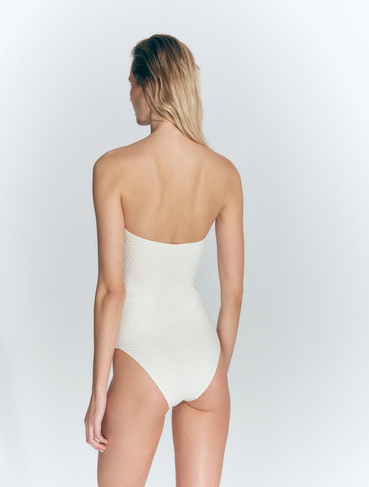 Bruna Seersucker White Swimsuit -Swimsuit Moeva