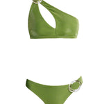 Calix Green One Shoulder Mid Coverage Bikini Set | Moeva | Bikini Set | Each week unveils new pieces—luxury swimwear, fluid resort silhouettes, and elevated summer-to-evening essentials designed to carry you from coastal escapes to city nights.