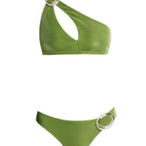 Calix Green One Shoulder Mid Coverage Bikini Set | Moeva | Bikini Set | Each week unveils new pieces—luxury swimwear, fluid resort silhouettes, and elevated summer-to-evening essentials designed to carry you from coastal escapes to city nights.