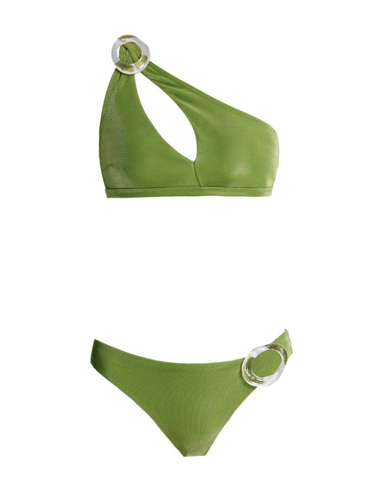 Calix Green One Shoulder Mid Coverage Bikini Set | Moeva | Bikini Set | Each week unveils new pieces—luxury swimwear, fluid resort silhouettes, and elevated summer-to-evening essentials designed to carry you from coastal escapes to city nights.
