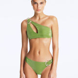 Calix Green One Shoulder Bikini Top | Moeva | Bikini Top | Each week unveils new pieces—luxury swimwear, fluid resort silhouettes, and elevated summer-to-evening essentials designed to carry you from coastal escapes to city nights.