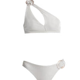 Calix Silver One Shoulder Mid Coverage Bikini Set | Moeva | Bikini Sets | Each week unveils new pieces—luxury swimwear, fluid resort silhouettes, and elevated summer-to-evening essentials designed to carry you from coastal escapes to city nights.