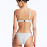 Calix Silver One Shoulder Bikini Top | Moeva | Bikini Top | Each week unveils new pieces—luxury swimwear, fluid resort silhouettes, and elevated summer-to-evening essentials designed to carry you from coastal escapes to city nights.