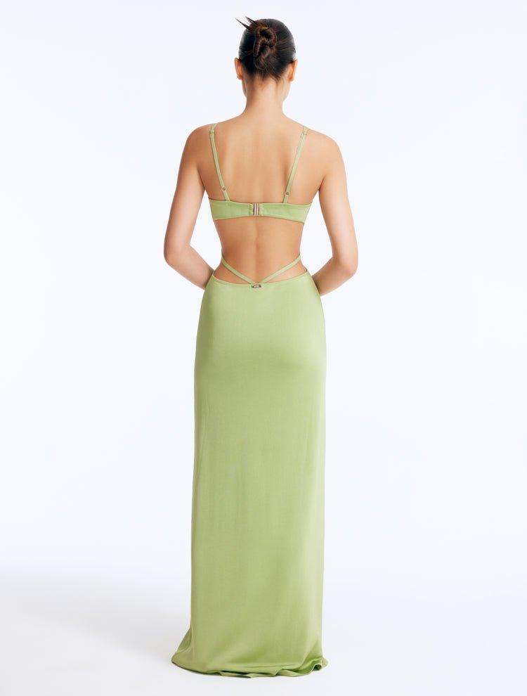 Calla Green Knitted U-Wire Maxi Dress with Cut-Outs | Moeva | RTW Dresses | Each week unveils new pieces—luxury swimwear, fluid resort silhouettes, and elevated summer-to-evening essentials designed to carry you from coastal escapes to city nights.