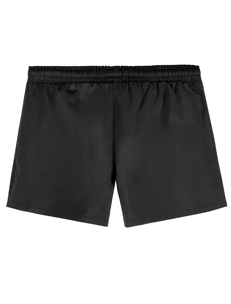 Back View of Charlie Kids Black Shorts – Nikel, Mid Length Kids Swim Shorts, Fully Lined, MOEVA Luxury  Swimwear