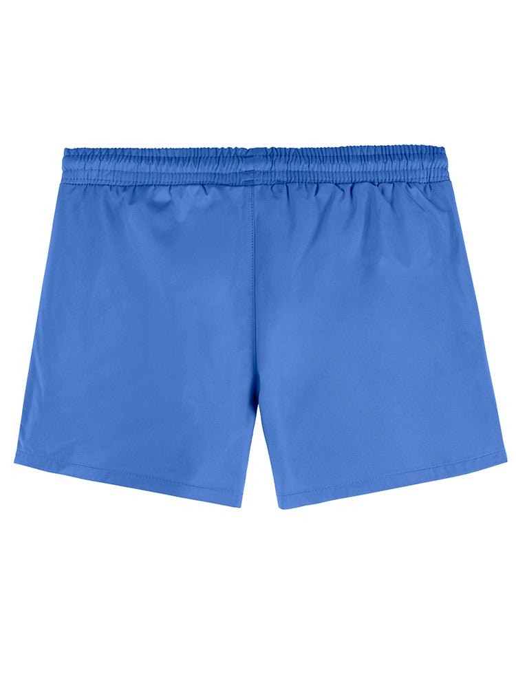 Back View of Charlie Kids Sax Blue Shorts  - Nikel, Mid Length Kids Swim Shorts, Fully Lined, MOEVA Luxury  Swimwear