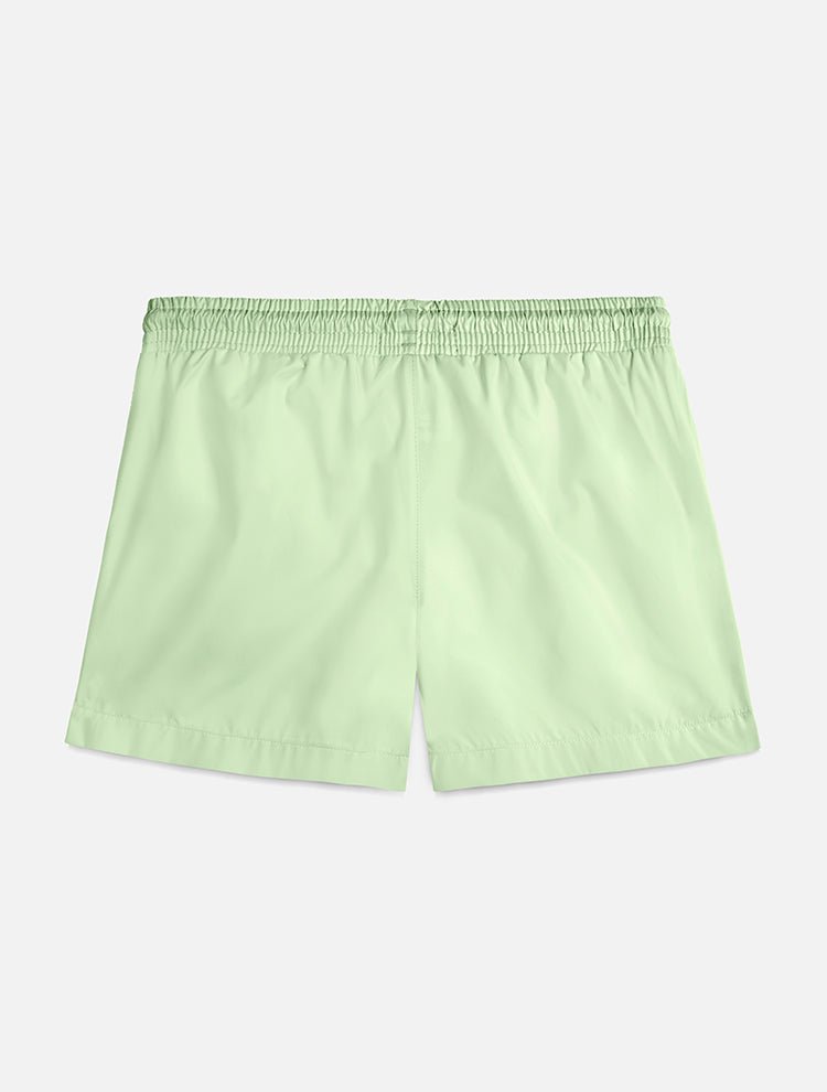Back View: Charlie Mint Green Kids Shorts - Swim Shorts, Nikel, Mid Length Swim Shorts, Fully Lined, Daddy and Me, Quick Dry, MOEVA Luxury Swimwear