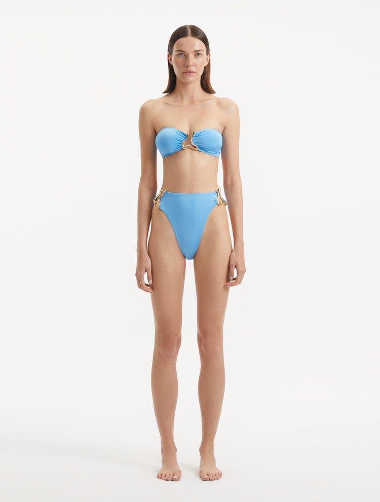 Clyde Baby Blue High Waist Satin Bikini Bottom | Moeva | Bikini Bottom | Each week unveils new pieces—luxury swimwear, fluid resort silhouettes, and elevated summer-to-evening essentials designed to carry you from coastal escapes to city nights.