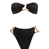 Gina Drewalowski-Clyde Black Bandeau High Waist Satin Bikini Set | Moeva | Bikini Sets | Each week unveils new pieces—luxury swimwear, fluid resort silhouettes, and elevated summer-to-evening essentials designed to carry you from coastal escapes to city nights.