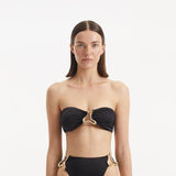 Gina Drewalowski-Clyde Black Bandeau High Waist Satin Bikini Set | Moeva | Bikini Sets | Each week unveils new pieces—luxury swimwear, fluid resort silhouettes, and elevated summer-to-evening essentials designed to carry you from coastal escapes to city nights.