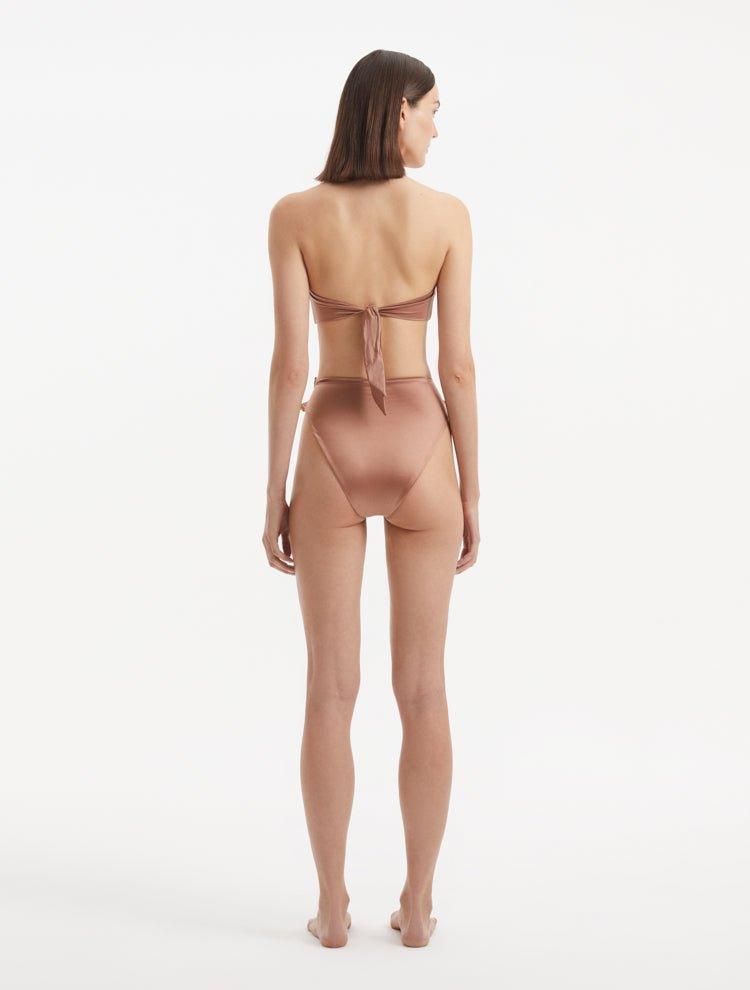 Clyde Brown Bandeau Satin Bikini Top | Moeva | Bikini Top | Each week unveils new pieces—luxury swimwear, fluid resort silhouettes, and elevated summer-to-evening essentials designed to carry you from coastal escapes to city nights.