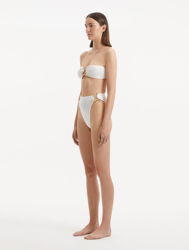 Clyde White High Waist Satin Bikini Bottom | Moeva | Bikini Bottom | Each week unveils new pieces—luxury swimwear, fluid resort silhouettes, and elevated summer-to-evening essentials designed to carry you from coastal escapes to city nights.