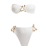 Clyde White Bandeau High Waist Satin Bikini Set | Moeva | Bikini Sets | Each week unveils new pieces—luxury swimwear, fluid resort silhouettes, and elevated summer-to-evening essentials designed to carry you from coastal escapes to city nights.