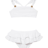 Dassy White Ruffle Strap Kids Bikini Set with Layered Skirt | Moeva | Kids Bikinis | Each week unveils new pieces—luxury swimwear, fluid resort silhouettes, and elevated summer-to-evening essentials designed to carry you from coastal escapes to city nights.