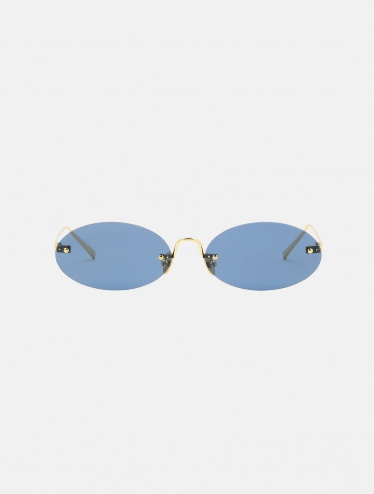 Front View of Duchamp Blue Sunglasses - Oval Shaped Sunglasses, Metal, MOEVA Luxury Swimwear   