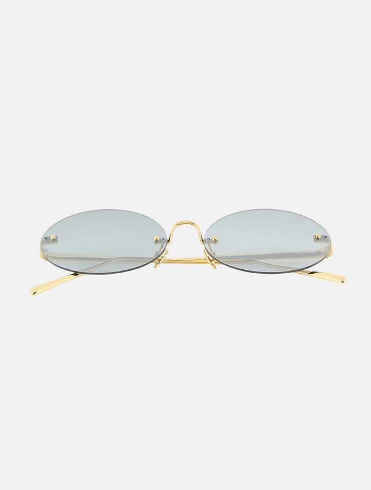 Front View of Duchamp Silver Sunglasses - MOEVA Luxury  Swimwear, Oval Shaped Sunglasses, Metal, Eye 58 mm- Bridge 17 mm- Temple 145 mm, 100% UV protection, Made in Italy, Stainless Steel + Nylon Lenses, MOEVA Luxury  Swimwear     