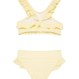 Effy Yellow Ruffle Strap and Trim Kids Bikini Set | Moeva | Kids Bikinis | Each week unveils new pieces—luxury swimwear, fluid resort silhouettes, and elevated summer-to-evening essentials designed to carry you from coastal escapes to city nights.
