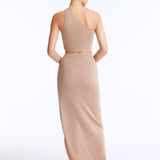 Julia Mateian - Eila Bronze One Shoulder Knitted Crop Top and Lyndon Bronze Knitted Skirt with Side Slit | Moeva | RTW Bustiers | Each week unveils new pieces—luxury swimwear, fluid resort silhouettes, and elevated summer-to-evening essentials designed to carry you from coastal escapes to city nights.