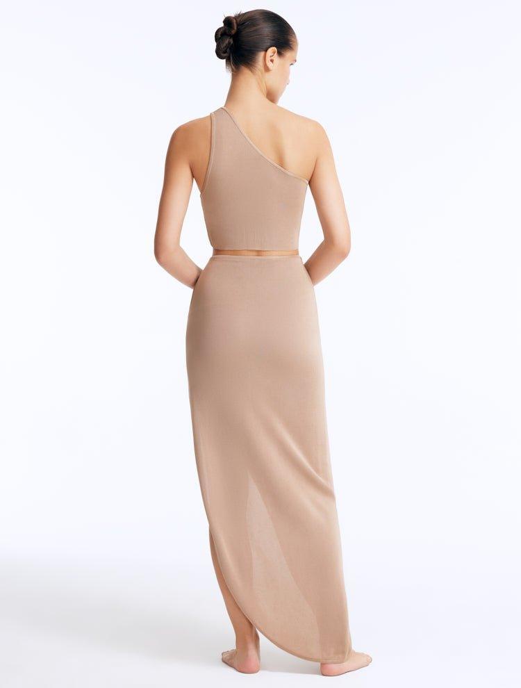 Julia Mateian - Eila Bronze One Shoulder Knitted Crop Top and Lyndon Bronze Knitted Skirt with Side Slit | Moeva | Set | Each week unveils new pieces—luxury swimwear, fluid resort silhouettes, and elevated summer-to-evening essentials designed to carry you from coastal escapes to city nights.