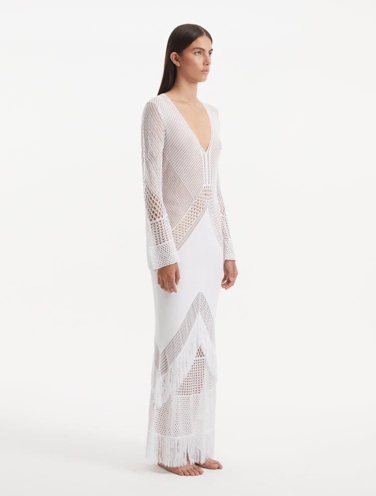 Şeyma Subaşı - Elba White Long Sleeve Knit Fringe Maxi Dress | Moeva | Dress | Each week unveils new pieces—luxury swimwear, fluid resort silhouettes, and elevated summer-to-evening essentials designed to carry you from coastal escapes to city nights.
