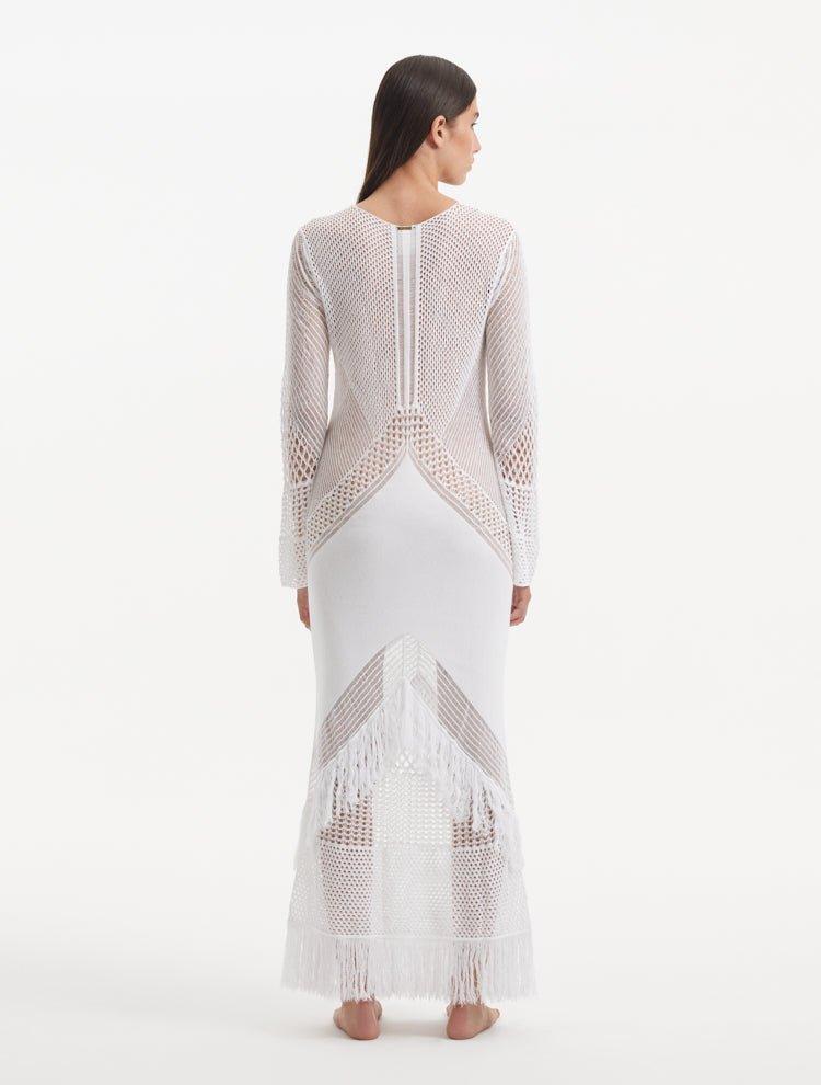 Şeyma Subaşı - Elba White Long Sleeve Knit Fringe Maxi Dress | Moeva | Dress | Each week unveils new pieces—luxury swimwear, fluid resort silhouettes, and elevated summer-to-evening essentials designed to carry you from coastal escapes to city nights.