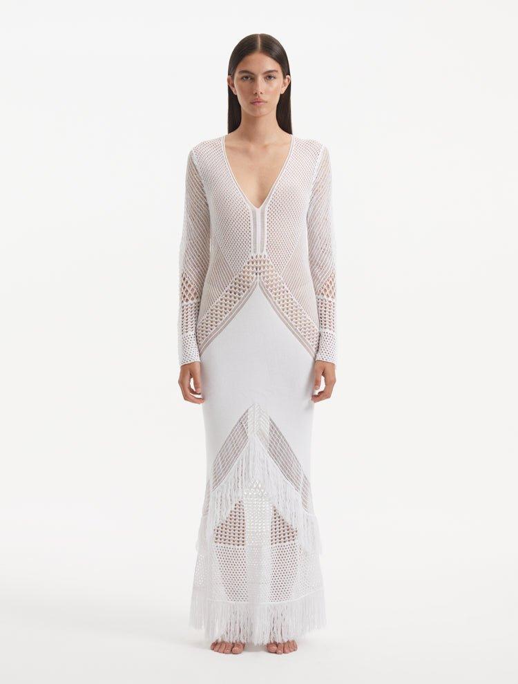 Şeyma Subaşı - Elba White Long Sleeve Knit Fringe Maxi Dress | Moeva | Dress | Each week unveils new pieces—luxury swimwear, fluid resort silhouettes, and elevated summer-to-evening essentials designed to carry you from coastal escapes to city nights.