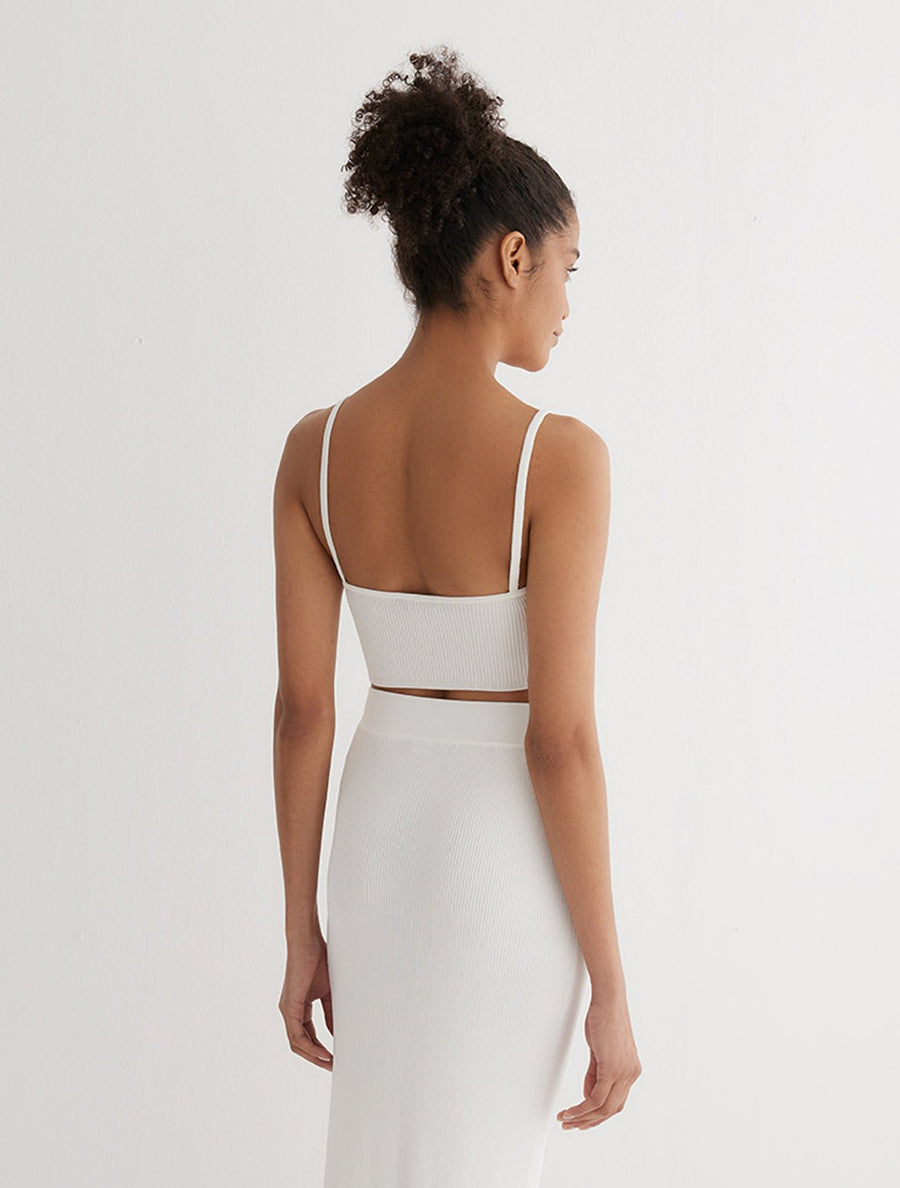 Elodie White Sleeveless Knitted Crop Top With Buttons -RTW Bustiers Moeva