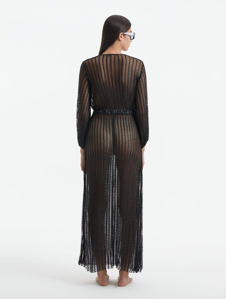 Fernanda Black Knitted Mesh Long-Sleeve Maxi Dress | Moeva | Dress | Each week unveils new pieces—luxury swimwear, fluid resort silhouettes, and elevated summer-to-evening essentials designed to carry you from coastal escapes to city nights.