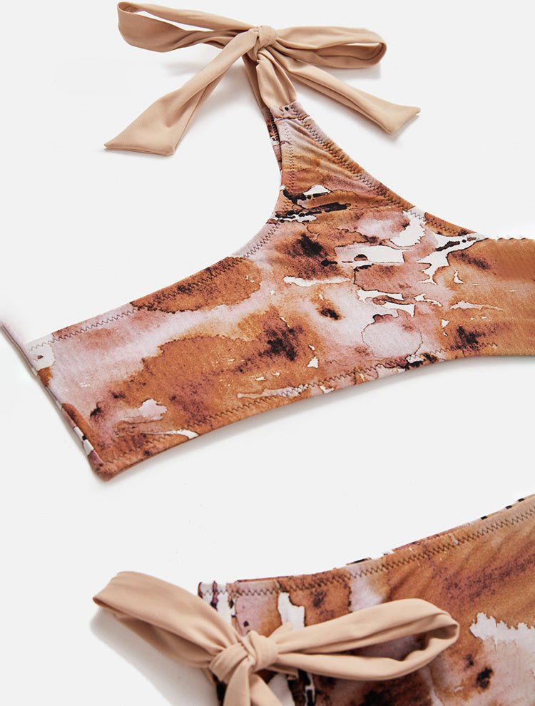 Close Up View: Giulia Floral Abstract Kids Bikini - MOEVA Luxury Swimwear, Stretchy Fabric, Full Bottom Coverage, One Shoulder, Fully Lined, Mommy and Me, Soft Touch Fabric, MOEVA Luxury Swimwear