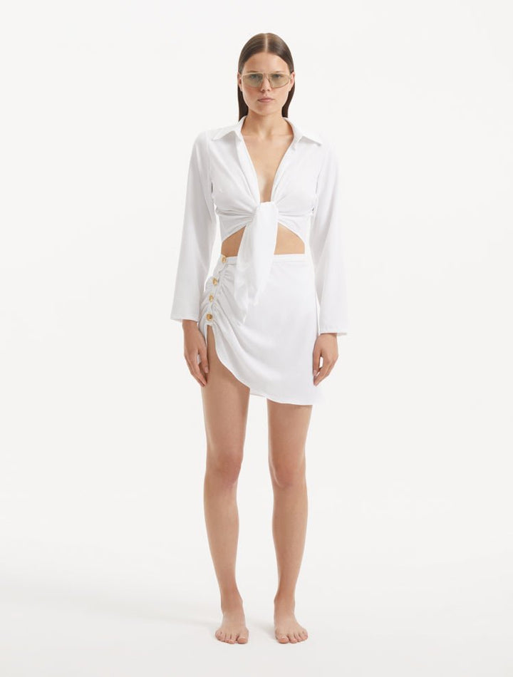 Greta White Satin Shirt -Beachwear Tops Moeva