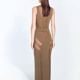Izzy Khaki Sleeveless Knitted Maxi Dress | Moeva | Beachwear Dresses | Each week unveils new pieces—luxury swimwear, fluid resort silhouettes, and elevated summer-to-evening essentials designed to carry you from coastal escapes to city nights.